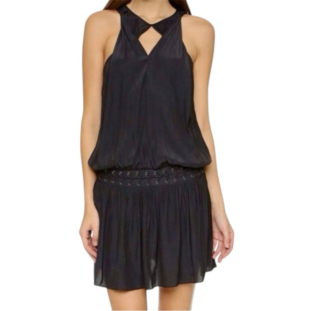 Ramy Brook Black Sleeveless Drop Waist Mini Dress W/Grommet Detail Size Medium